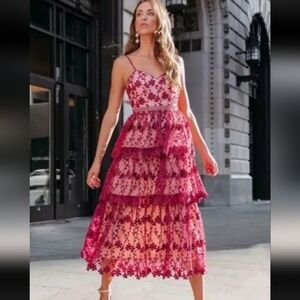 Endless Rose Pink Lace Midi Dress